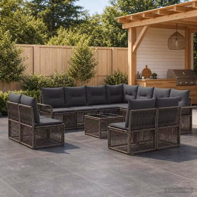 Set Divano da Giardino a L con Tavolino vidaXL Grigio in Polyrattan e Metallo con Cuscini