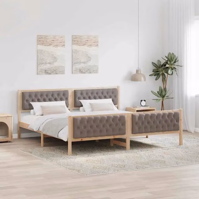 Struttura del letto Giroletto Talpa in pino massello con tessuto beige L 200 x P 200 cm – 1