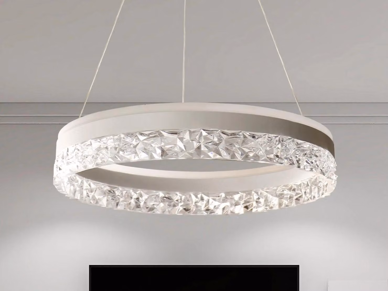 Lampadario a sospensione in cristallo con luci LED, dotato di telecomando, 80W - TA2301/W