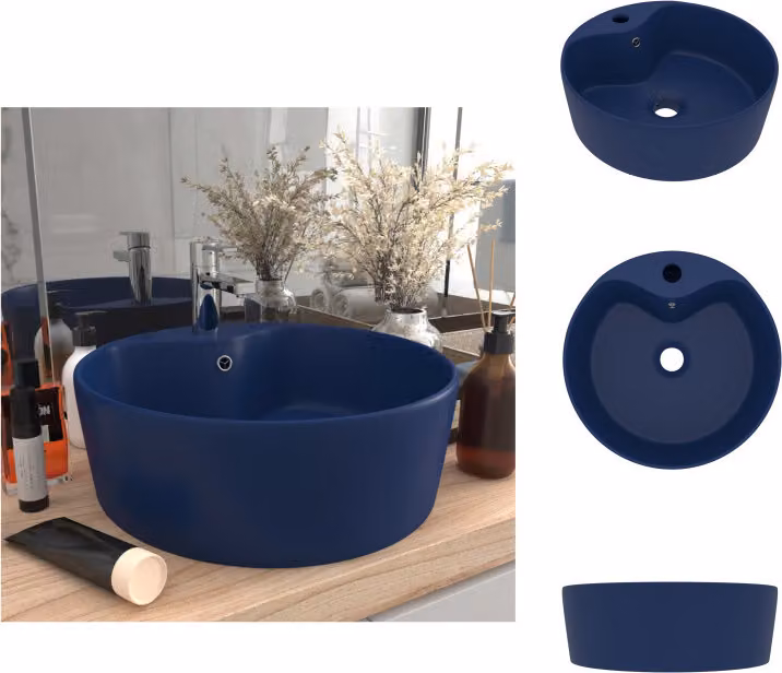 vidaXL Lavabo con troppopieno blu scuro opaco 36x13 cm in Vetroceramica - Lavabo da bagno