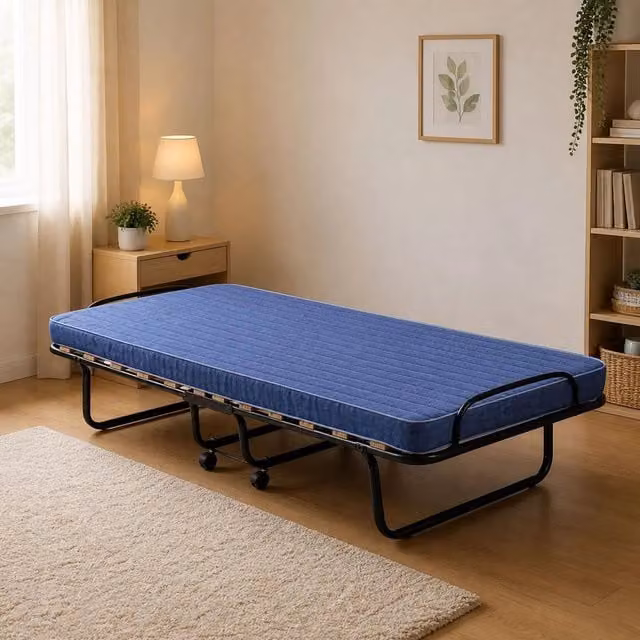 Letto pieghevole Arias di Talamo Italia con rete a 12 doghe in legno, materasso in schiuma e cover protettiva inclusa, L/P/H: 190 x 80 x 37 cm – 1