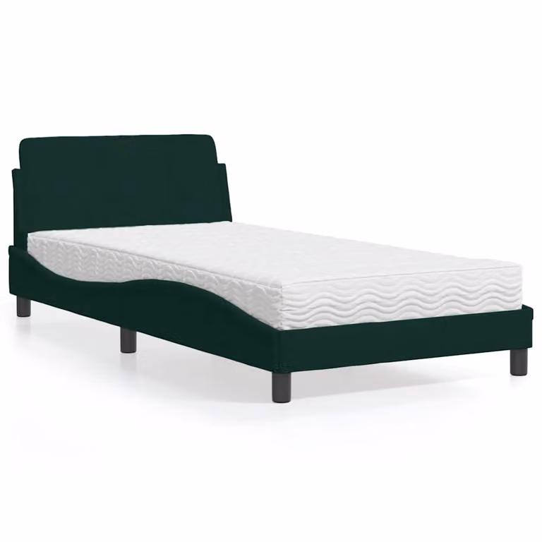 Letto con Materasso Dover vidaXL in Velluto Verde Scuro, Dimensioni: 100 x 200 cm