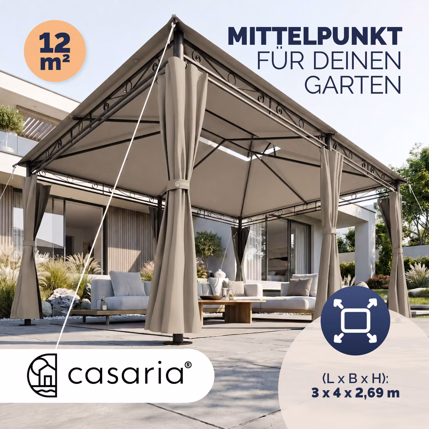 Gazebo Casaria Topas colore beige e marrone con protezione UPF 50+ L: 400 cm, P: 300 cm, H: 269 cm – 2