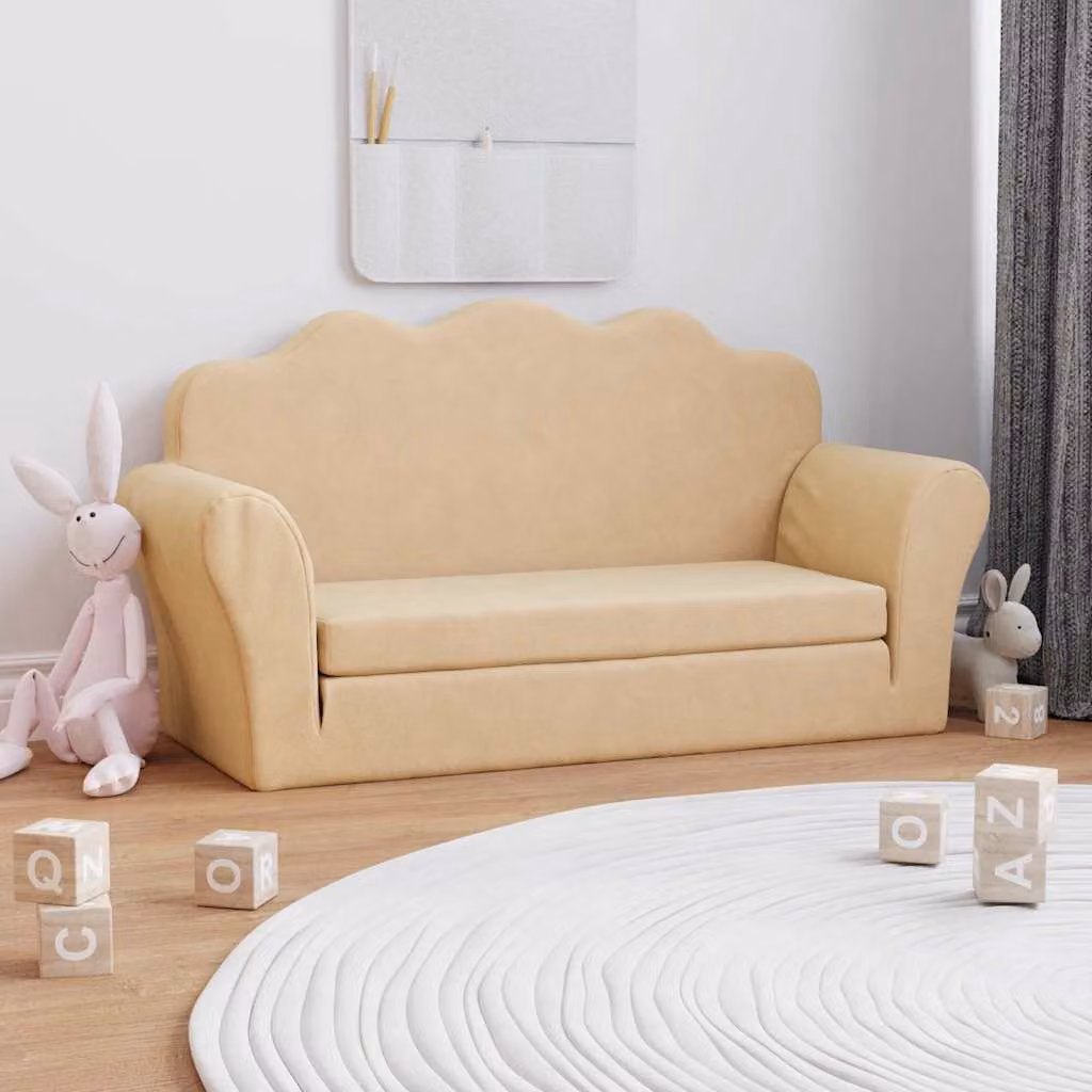 Maison Exclusive - Divano letto per bambini, 2 posti, color crema, in morbido peluche