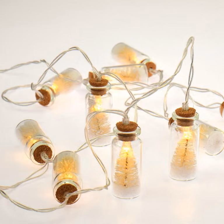 ACA Lighting "MINI glass bottle" alberi bianchi, 10 LED decorativi a batteria (2xAA) bianco caldo IP20 135+30cm cavo trasparente XJ10WW2A