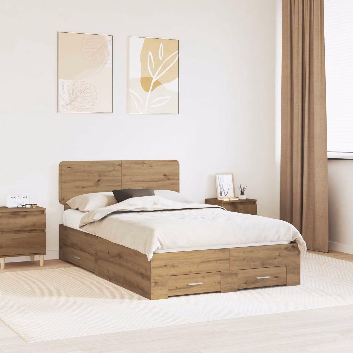 Struttura del letto con cassetti vidaXL in legno color marrone, stile minimalista, L 120 x P 200 cm