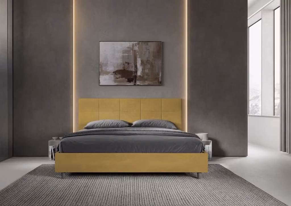 Letto matrimoniale king size BS COM imbottito in microfibra ocra L 190 x P 210 cm – 2