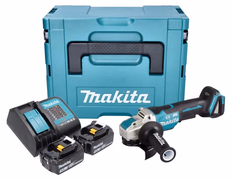 Smerigliatrice angolare a batteria Makita DGA 520 SFJX1 18 V 125 mm X-LOCK Brushless + 2x batteria ricaricabile 3,0 Ah + caricabatterie + Makpac
