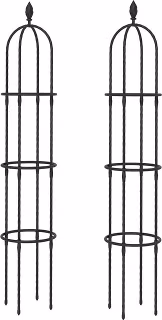 Set di 2 supporti per piante rampicanti Outsunny in acciaio antiruggine con decorazioni, Altezza: 170 cm, Nero