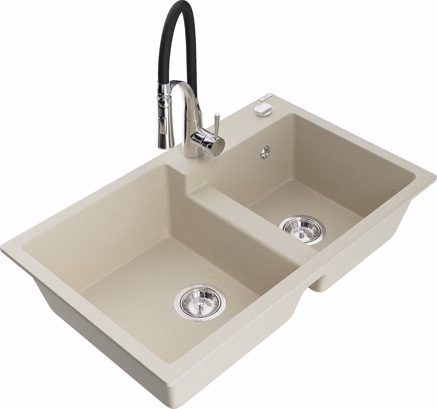 Mexen Tomas lavello in granito a 2 vasche con rubinetto da cucina Aster, beige - 6516-69-73450-07