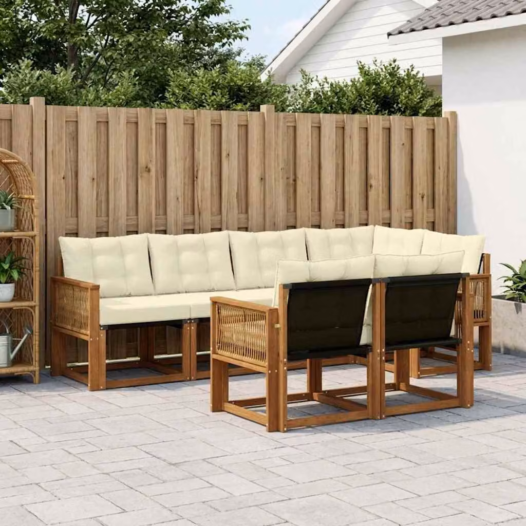 Set di divani da esterno vidaXL 7 pz in legno di acacia con sedute in textilene, colore beige e marrone
