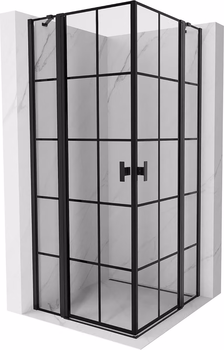 Mexen Mist Duo cabina doccia a battente 75 x 75 cm, griglia nera, nero - 8A4-075L-075P-70-77