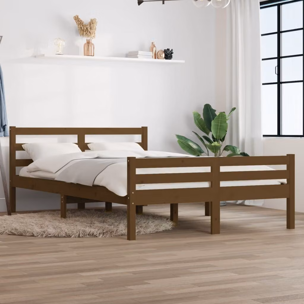 The Living Store Letto in legno massiccio marrone miele 150x200 cm