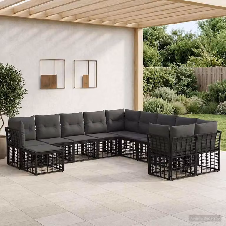 Maison Exclusive - Set da esterno per divano, 11 pezzi, colore nero e grigio scuro, materiale: poliestere