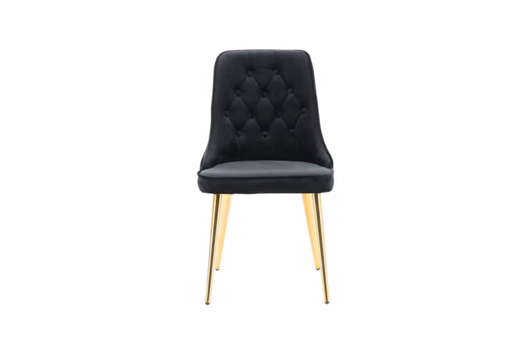 Sedia da pranzo VelvetDeluxe in velluto nero, decori in ottone.