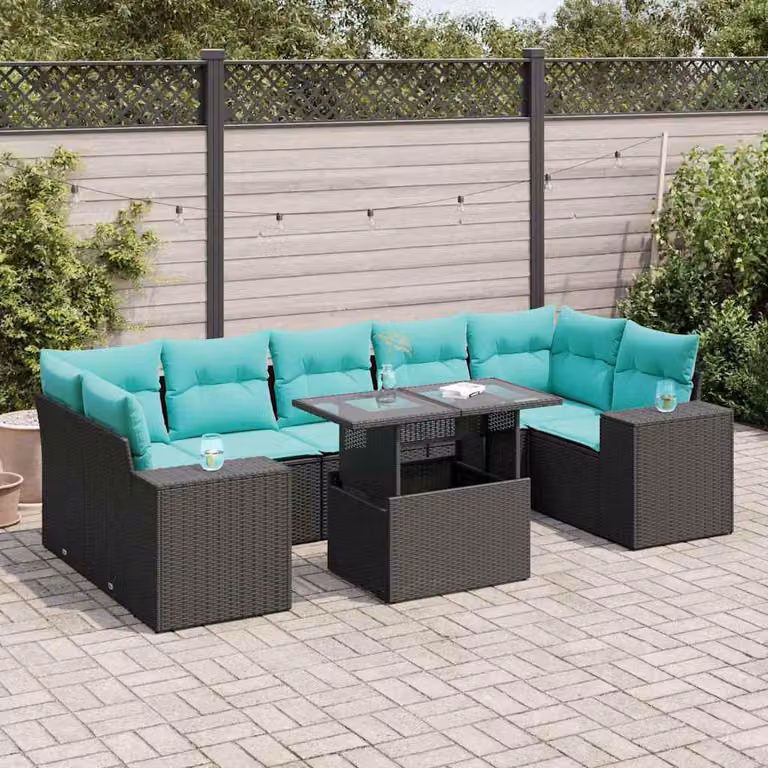 Maison Exclusive - Set da giardino 8 pezzi con cuscini in polyrattan nero