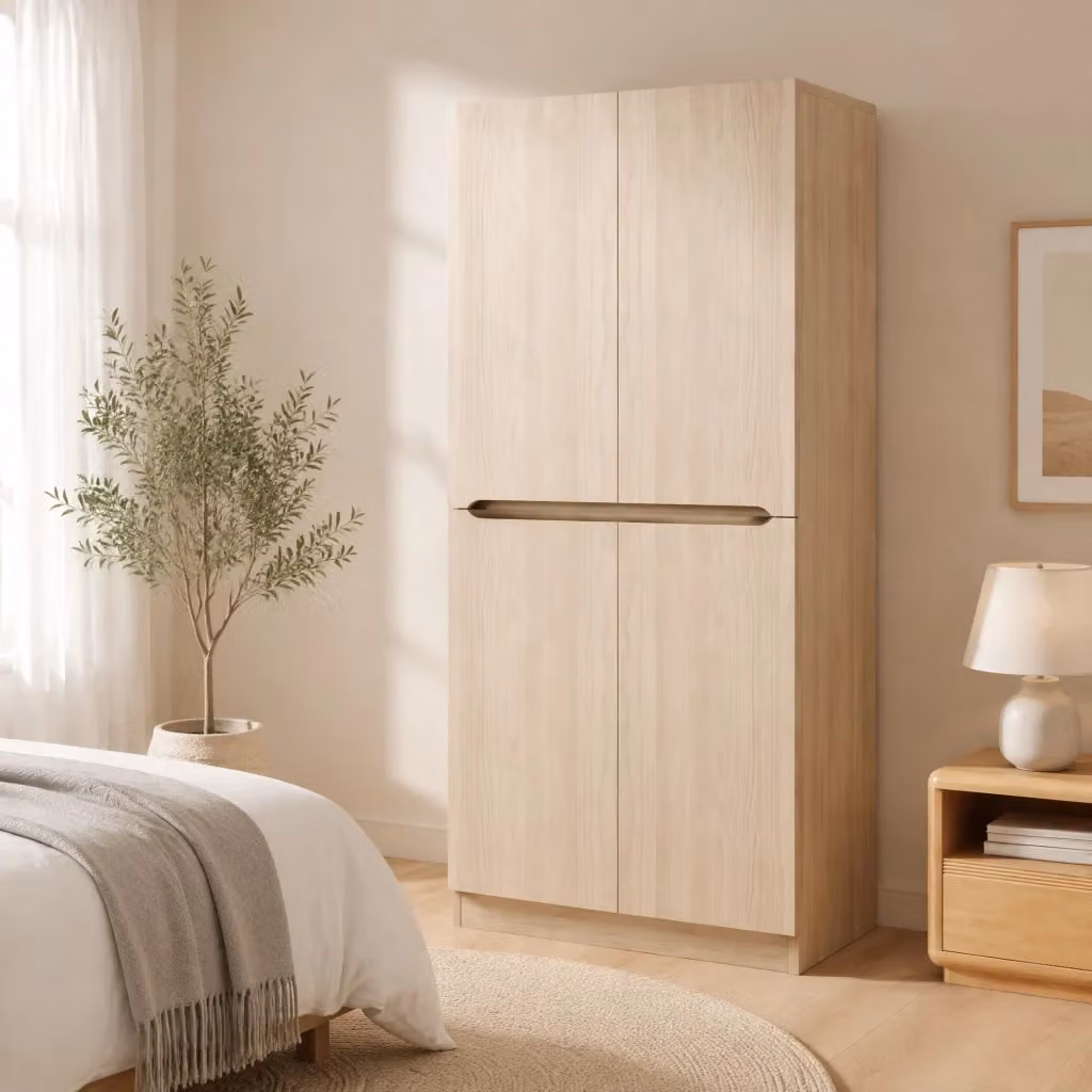 Armadio guardaroba a due ante in legno naturale con appendiabiti, colore marrone e beige, L: 70 cm, P: 40 cm, H: 170 cm – 2