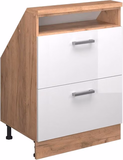 Mobile sottotetto Rion Vicco bianco lucido e rovere dorato con 2 cassetti e ripiani aperti L: 76,6 cm, P: 46,0 cm, H: 83,8 cm