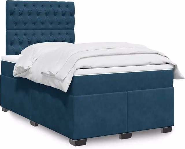 Letto con Giroletto a Molle e Materasso Ibrido vidaXL in Velluto Blu e Bianco L/P/H: 120 x 190 x 150,5 cm – 1