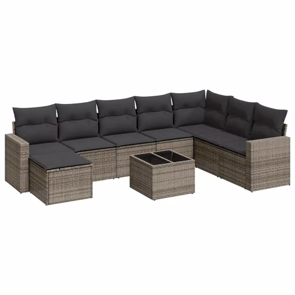 vidaXL Set Divano da Giardino 9 pz Moderno Grigio con Cuscini e Tavolino in Polyrattan e Acciaio – 2