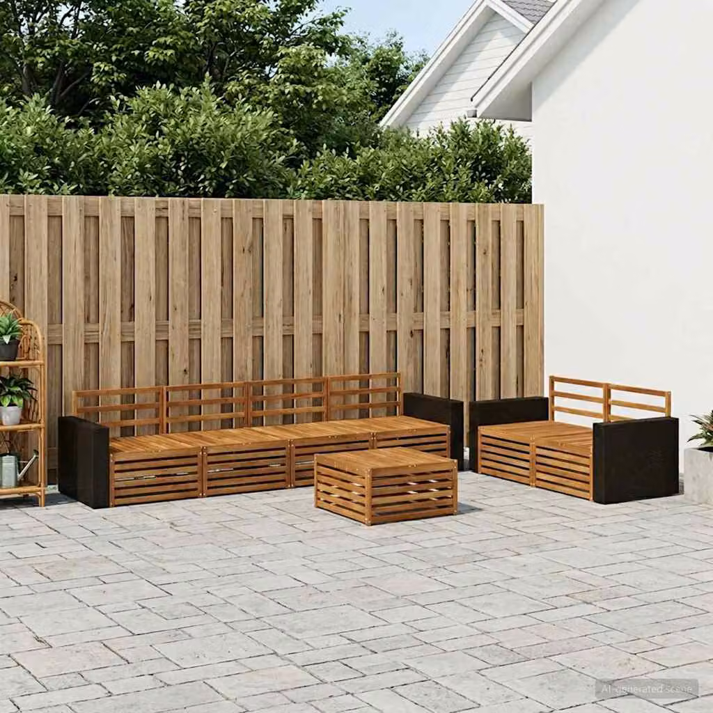 Set di divani da esterno vidaXL 7 pz in legno di acacia massello marrone con cuscini inclusi per giardino e terrazza