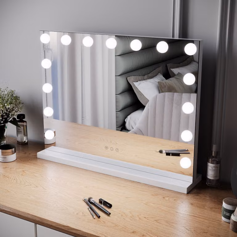 SUNXURY Specchio cosmetico Hollywood3 luci a temperatura di colore15 luci LED dimmerabili Specchio per il trucco illuminato Specchio per il trucco con touch 58x45,5 cm