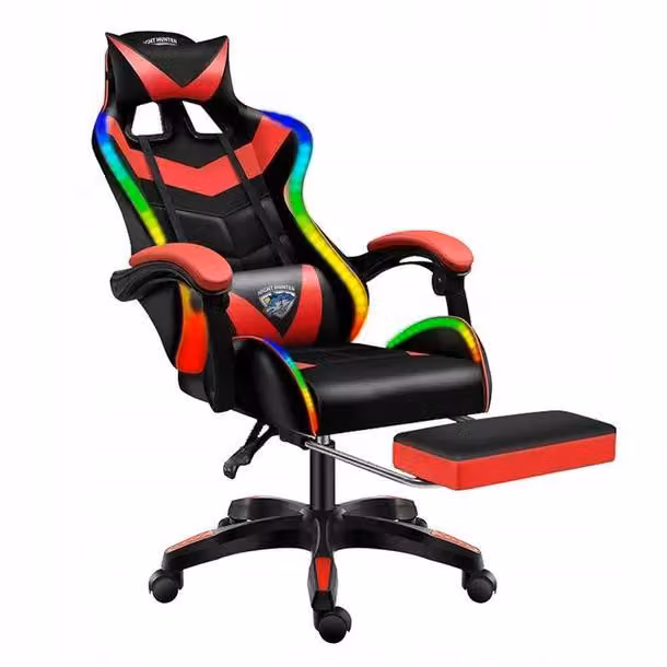 Sedia da ufficio Sedia per computer Sedia da scrivania Sedia da gioco ergonomica Massaggio LED Rosso