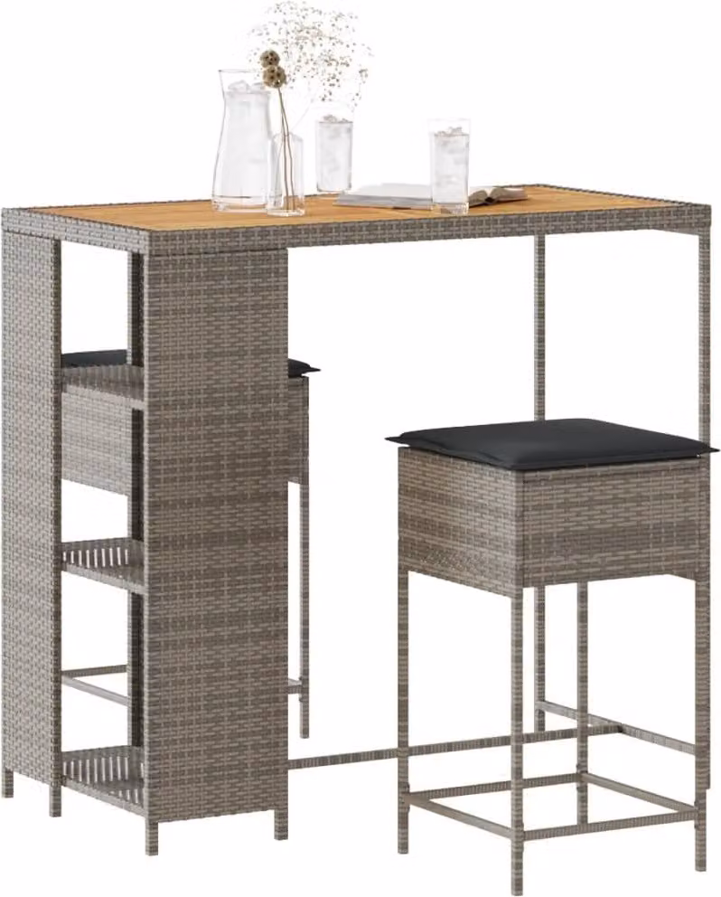 Maison Exclusive - Set Bar da Giardino 3pz con Cuscini Grigio in Polyrattan