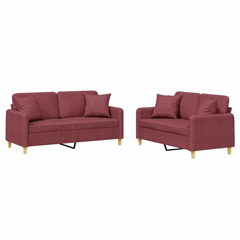 SYFAX™ Set di Divani 2 pz con Cuscini Rosso Vino in Tessuto