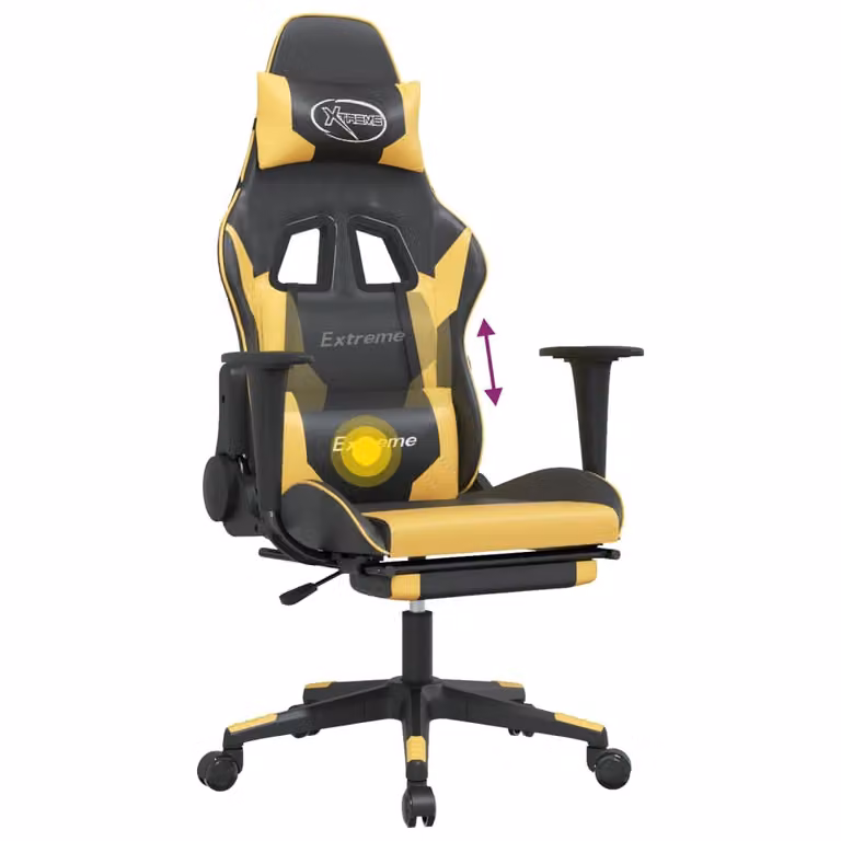 Sedia da Gaming Massaggiante Poggiapiedi Nero e Oro Pelle finta