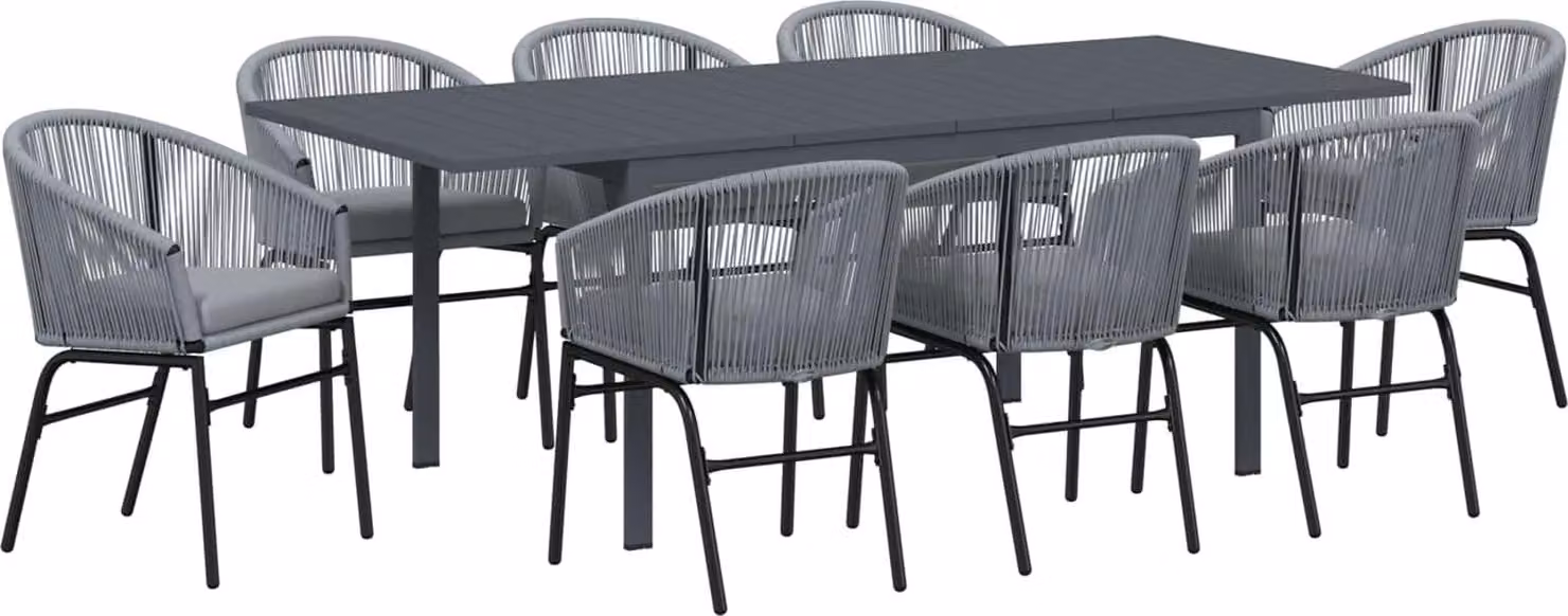 Set da Pranzo per Giardino 9 pcs Grigio polyrattan