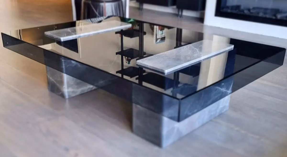 Casa Padrino Tavolino in marmo con piano in vetro grigio/nero 140 cm