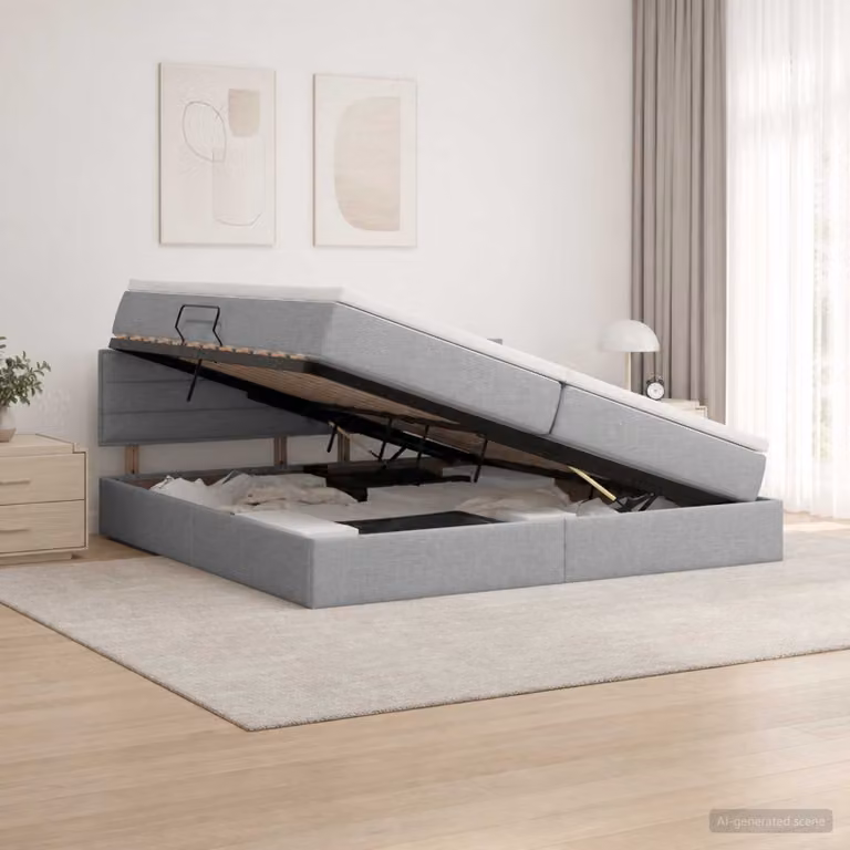 vidaXL Letto con contenitore e materasso ibrido Grigio e Bianco L: 200 cm, P: 200 cm, H: 88 cm