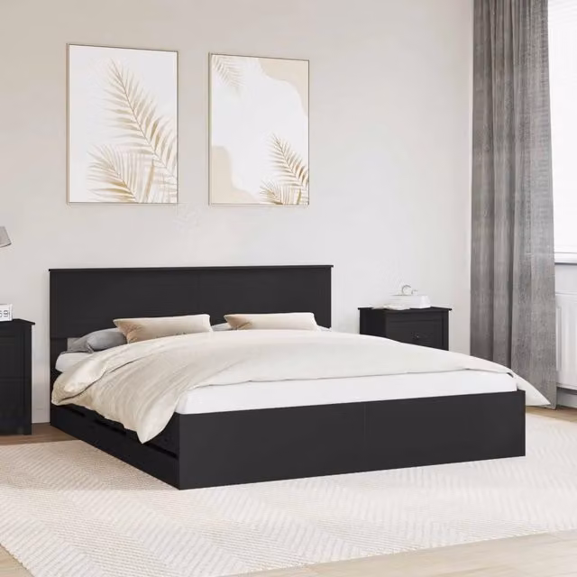 Struttura del letto-Giroletto Nero 200 x 200 cm Legno Ingegnerizzato 933743