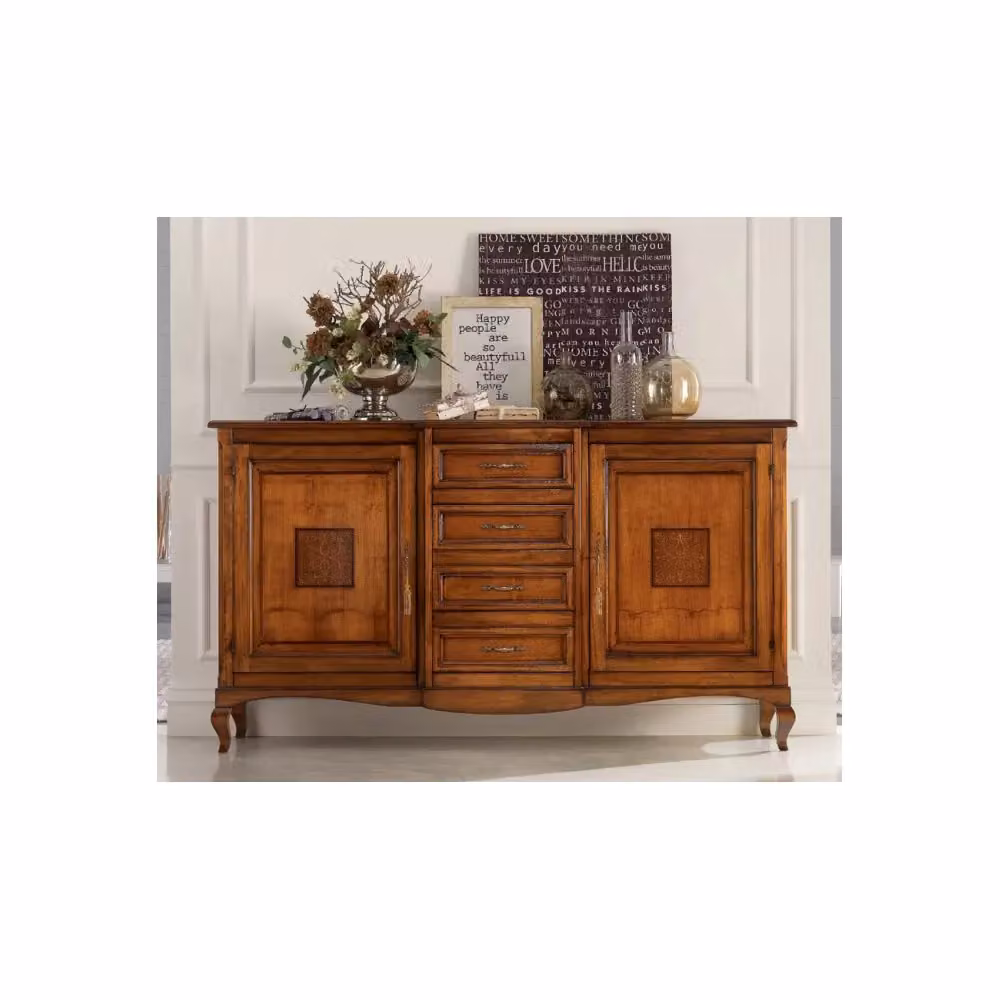Credenza con 2 porte e 4 cassetti con intarsio Bassano in legno marrone Mobili 2G L: 200 cm, P: 52 cm, H: 113 cm – 2