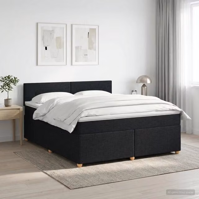 Letto box spring con materasso ibrido vidaXL in tessuto nero L 140 x P 190 cm