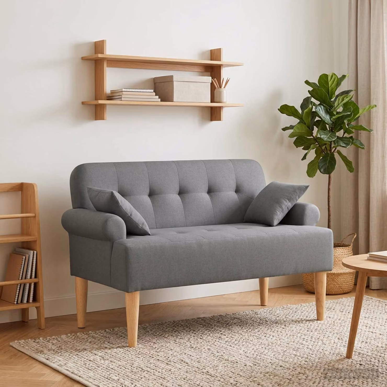 Loveseat moderno vidaXL in tessuto grigio con bottoni imbottiti L: 120 cm, P: 65 cm, H: 79 cm