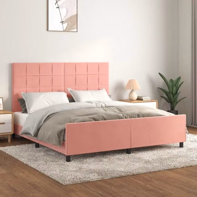 Giroletto con Testiera-Struttura Letto con testiera Rosa 160x200 cm in Velluto 477682