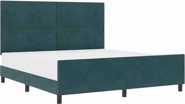 Letto matrimoniale moderno in velluto verde con struttura in legno e testiera imbottita L/P: 180 x 200 cm – 1