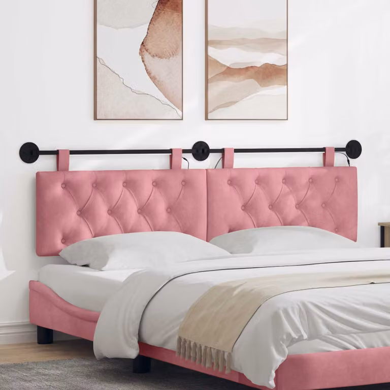 Testiera da letto sospesa vidaXL in velluto rosa con illuminazione integrata L: 170 cm, H: 55 cm, P: 7 cm