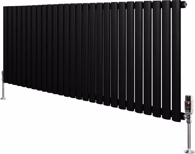 Radiatore Orizzontale Ovale 600x1620mm Nero con Valvole TRV