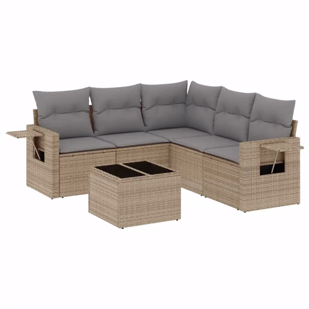 Set Divano da Giardino a L vidaXL in Polyrattan Beige con 6 Pezzi e Cuscini Imbottiti – 2