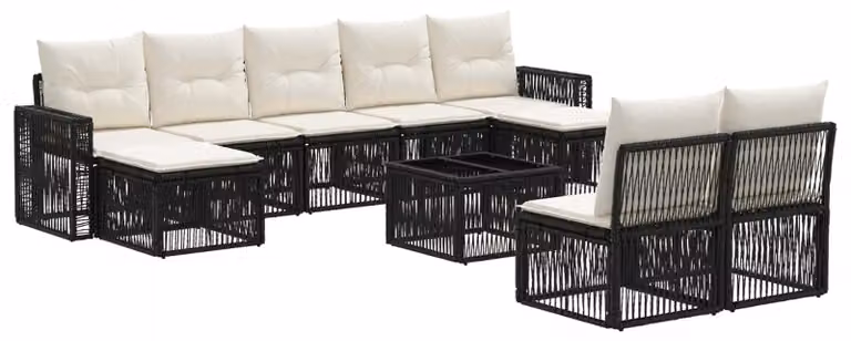 Set Divano da Giardino 10 pcs Nero e Bianco Crema polyrattan