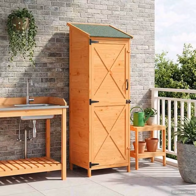 Rimessa Giardino Legno Marrone 59.5x56x176.5cm Tetto Asfalto Ventilato per Attrezzi