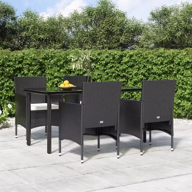 Set da Pranzo da Giardino 5 pz con Cuscini Nero 3156600