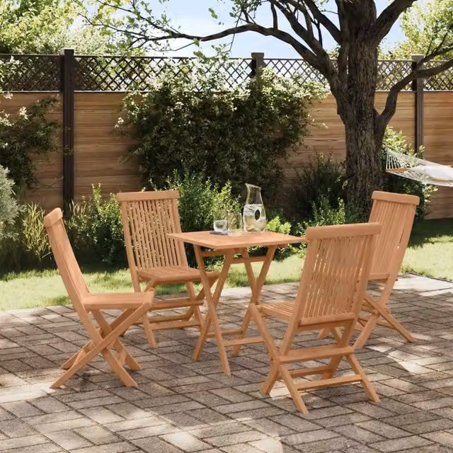 Set da pranzo da giardino pieghevole Regolabile 5 pcs Naturale 3437394