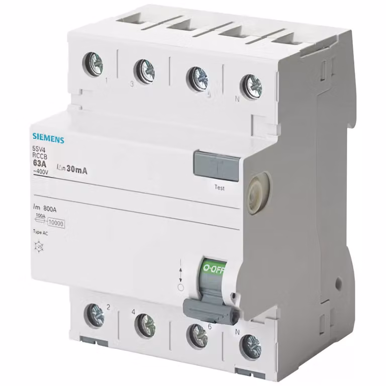 Interruttore differenziale Siemens, a 4 poli, tipo AC, corrente nominale (In): 40 A, corrente nominale (30 mA), tensione nominale (Un AC): 400 V 5SV43440MB