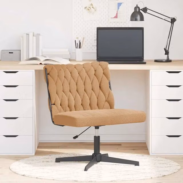 Sedia da Ufficio Girevole vidaXL in Tessuto Beige Effetto Lana per Home Office e Cucina – 1