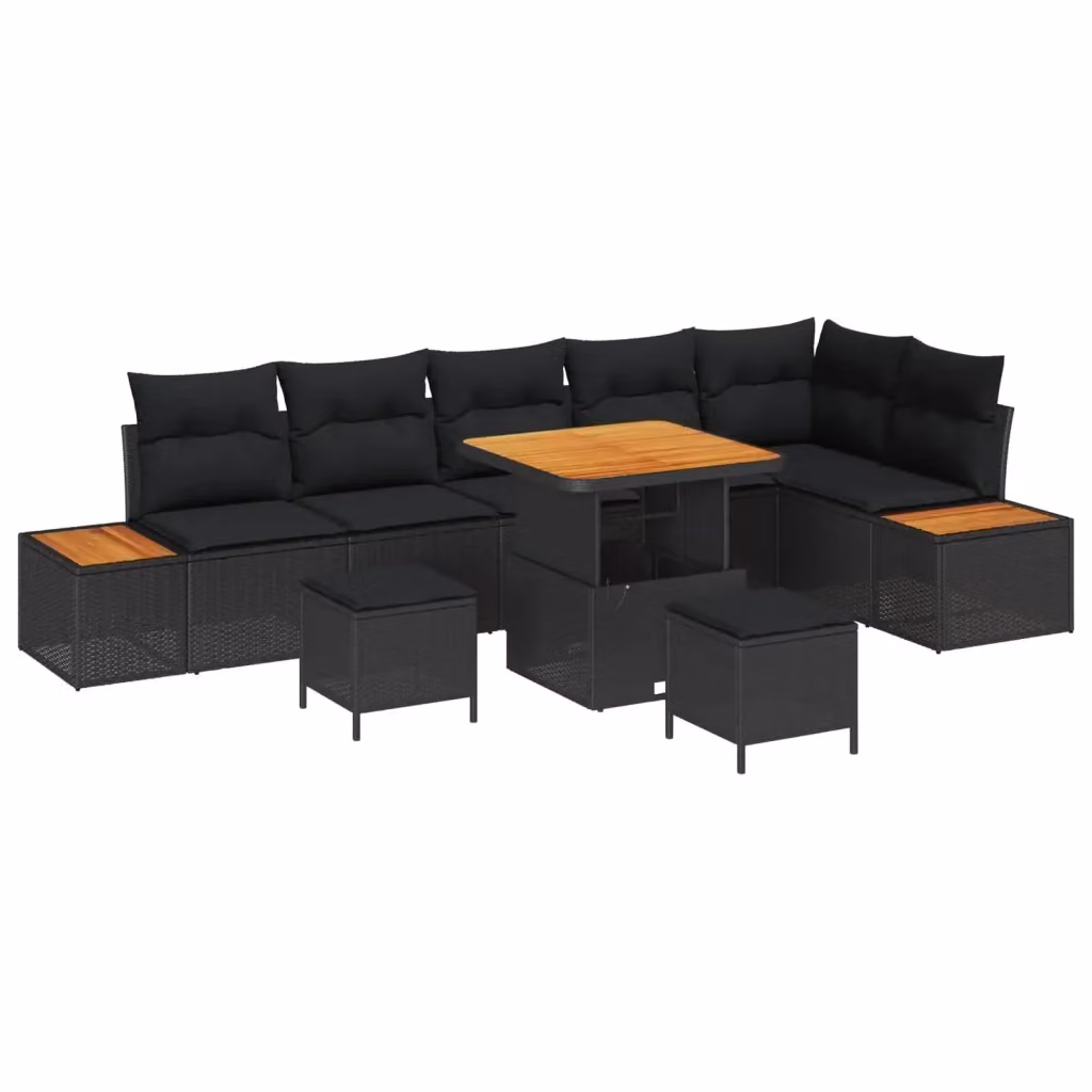 Set Divano da Giardino vidaXL a L con 9 Pezzi, Nero, in Poly Rattan con Cuscini e Tavolino – 2