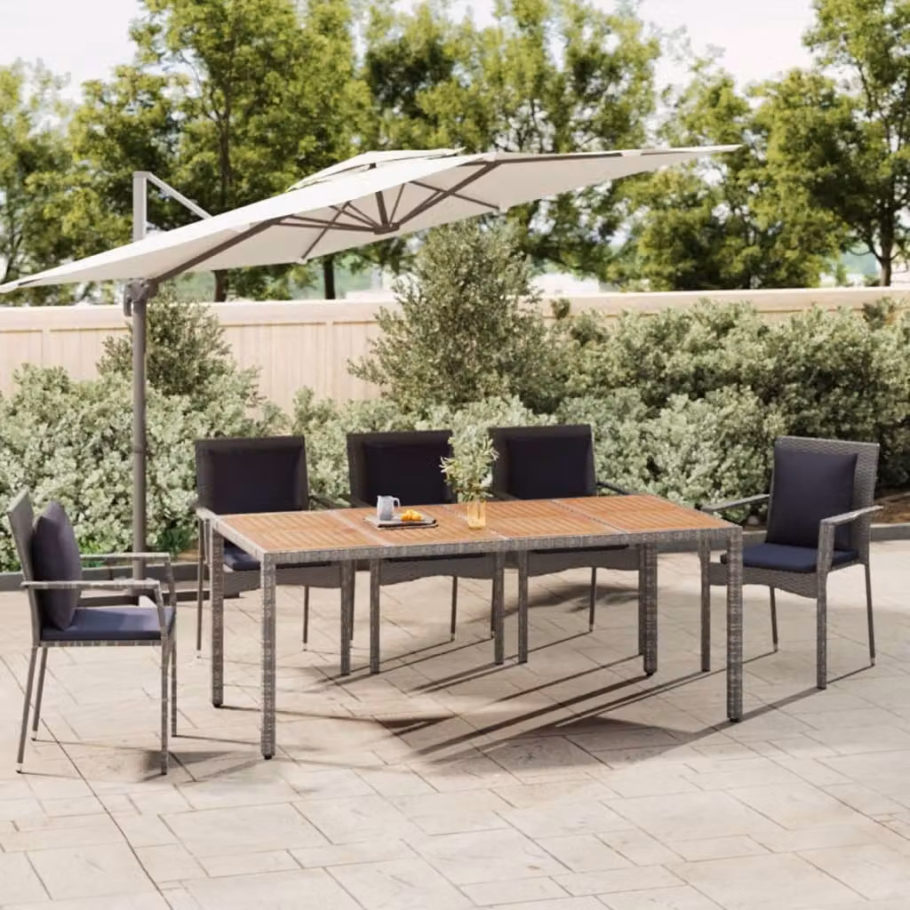 The Living Store Tavolo da giardino con piano in legno in poly rattan grigio e legno massiccio di acacia